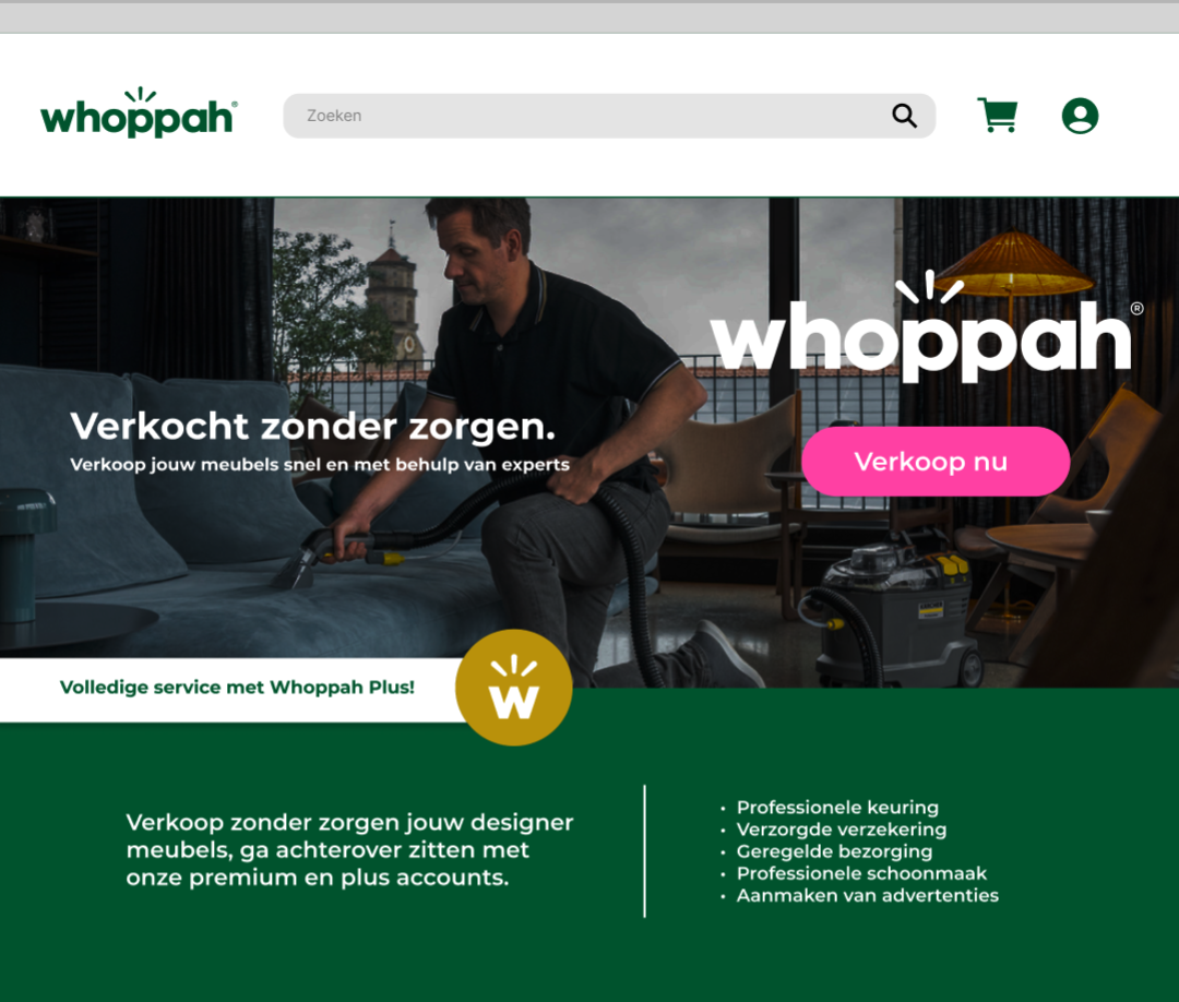 A screenshot of a homepage of Whoppah.